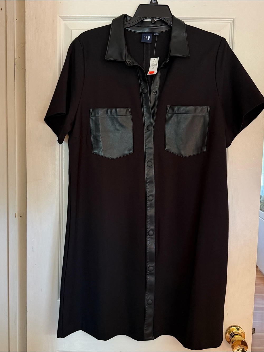 GAP Black Faux-Leather Trim Dress